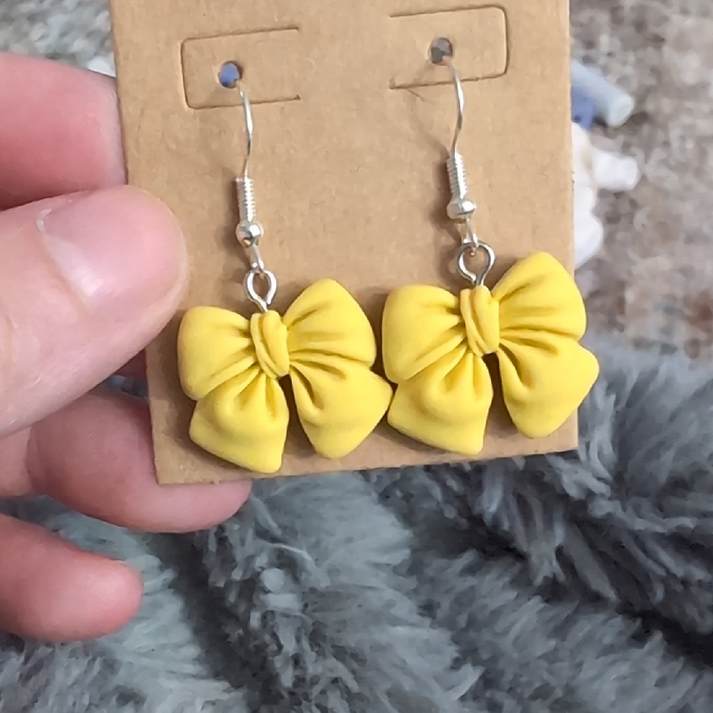 Hand Crafted Yellow Bow Earrings